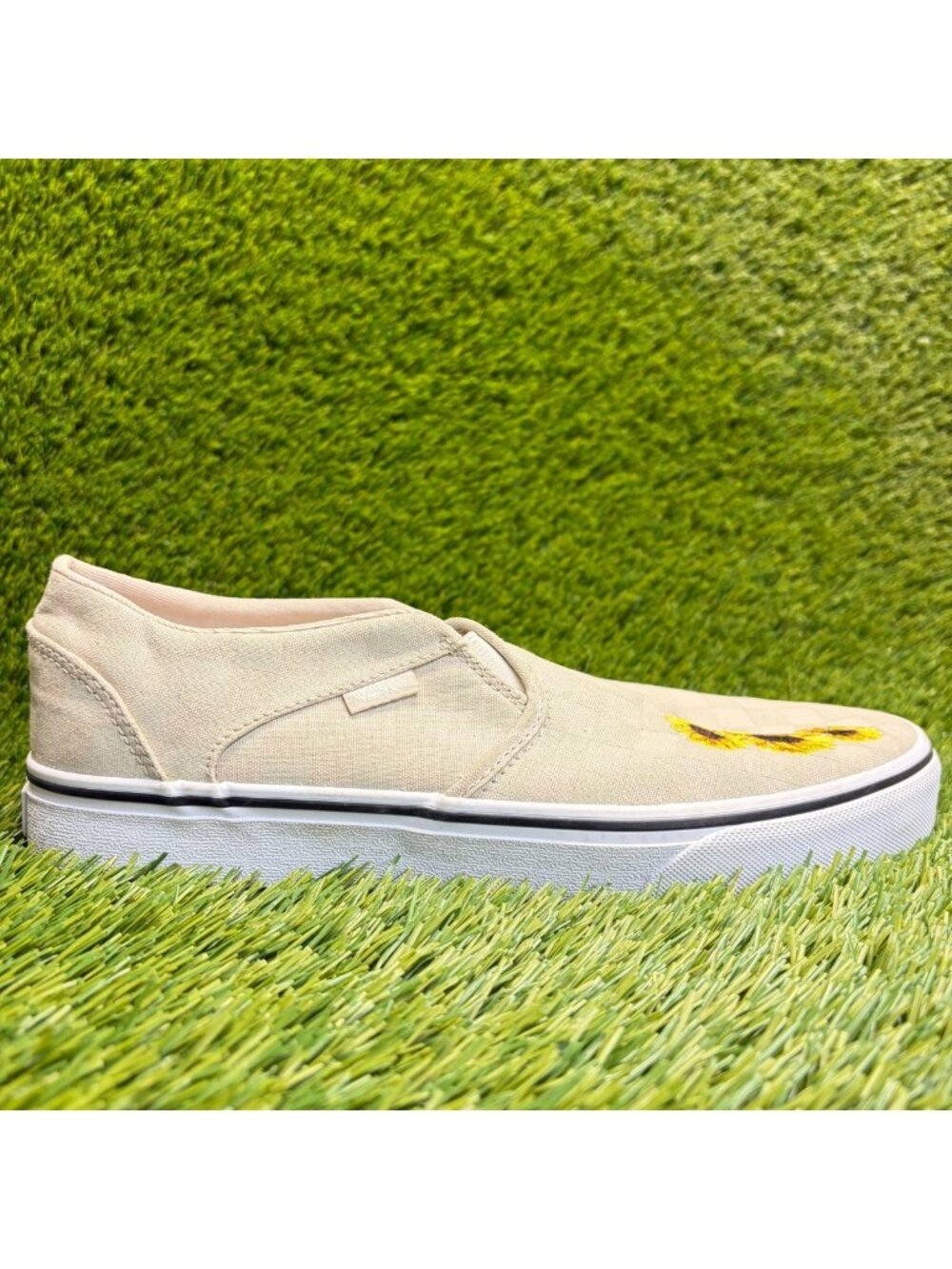 Vans Asher Sunflower Womens Size 11 Taupe Yellow Athletic Skate Shoes Sneakers